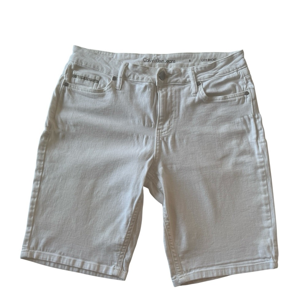 Calvin Klein Jeans Women's Size 8 City Short White Denim Bermuda 99%‎ Cotton